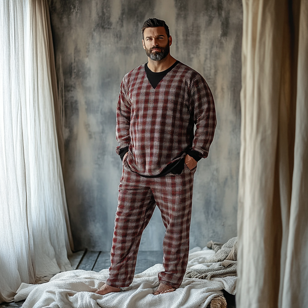 Men's Christmas Autumn And Winter Warm And Comfortable Casual Pajamas And Pants Two-piece Set-inspireuse