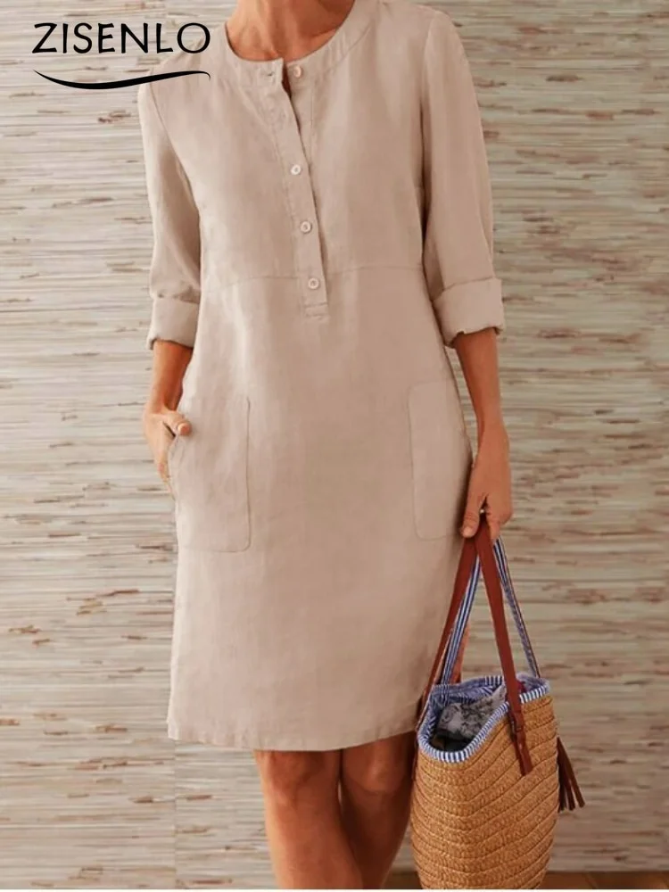 Woherb Dress Spring Solid Color Casual Round Neck Long-sleeved Dress Cheap Casual Women's Dresses Loose Elegant Ladies Clothes 715-1-Outfit Ideas