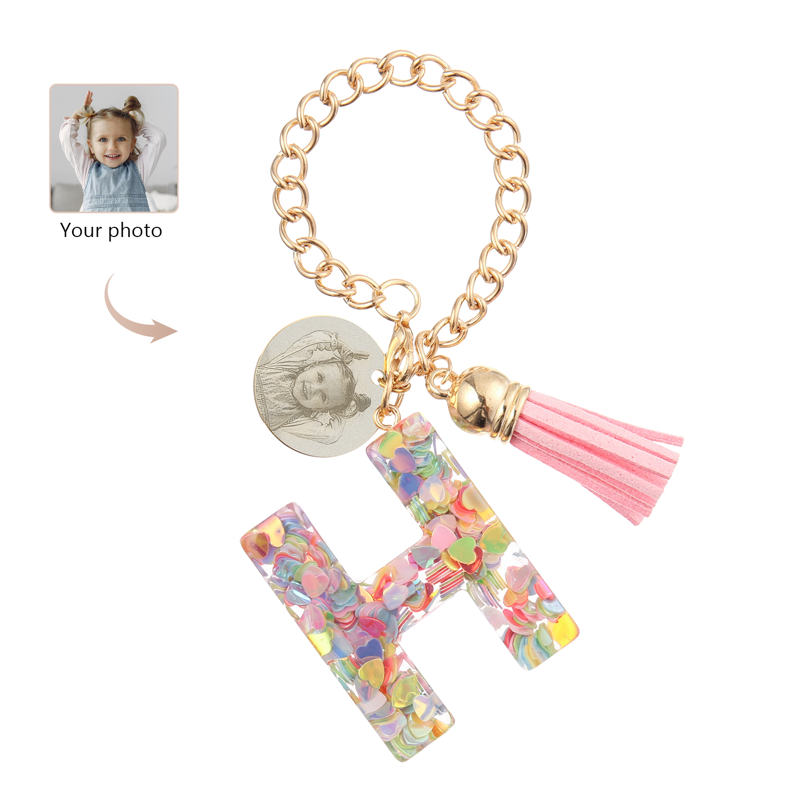 Personalised 26 Letters Pendant Custom 1 Photo Hanging Ornament Back-to-School Gift for Girls-Jessemade AU