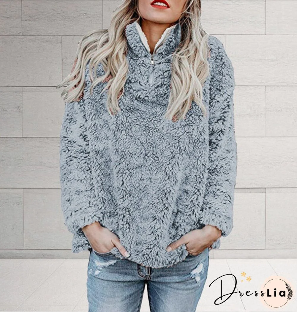 Fall/winter Fashion High Neck Long Sleeve Zipper Blouse Coat