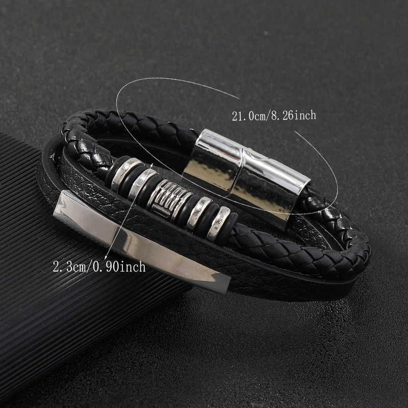 Hip-Hop Retro Geometric 304 Stainless Steel Pu Leather Rope Men’s Bracelets