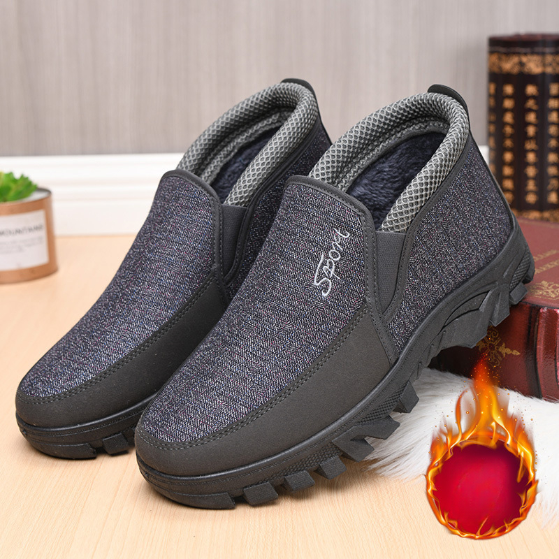 Winter Men's Plus Size Cotton Shoes Thick Sole Anti Slip Thick Bottom Dad's Warm Snow Boots Round Head Comfortable Flats