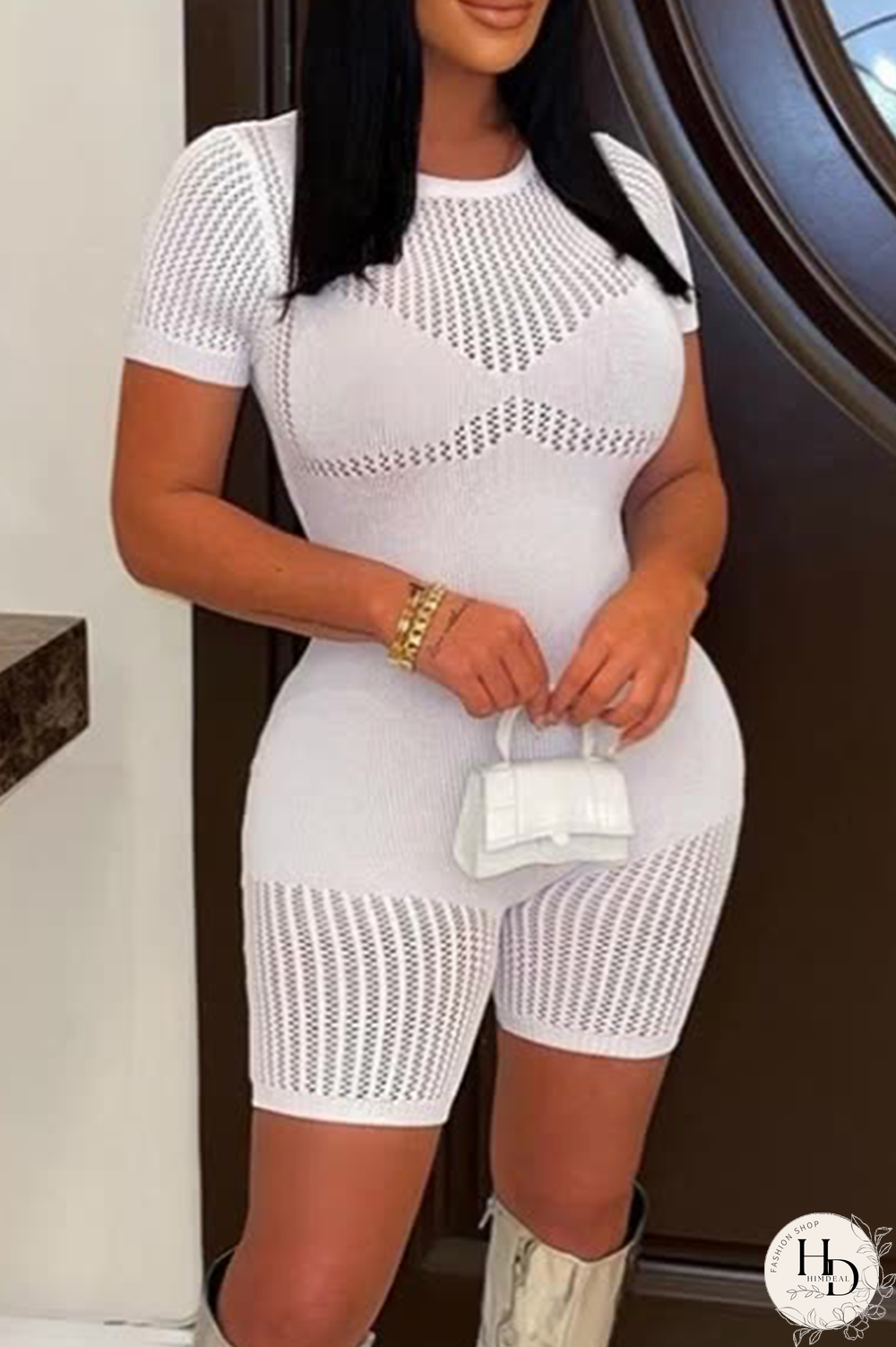 White Sexy Solid Hollowed Out O Neck Skinny Jumpsuits