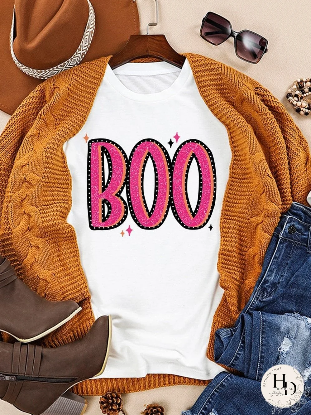 BOO Letter Graphic Tee - White Shift Silhouette