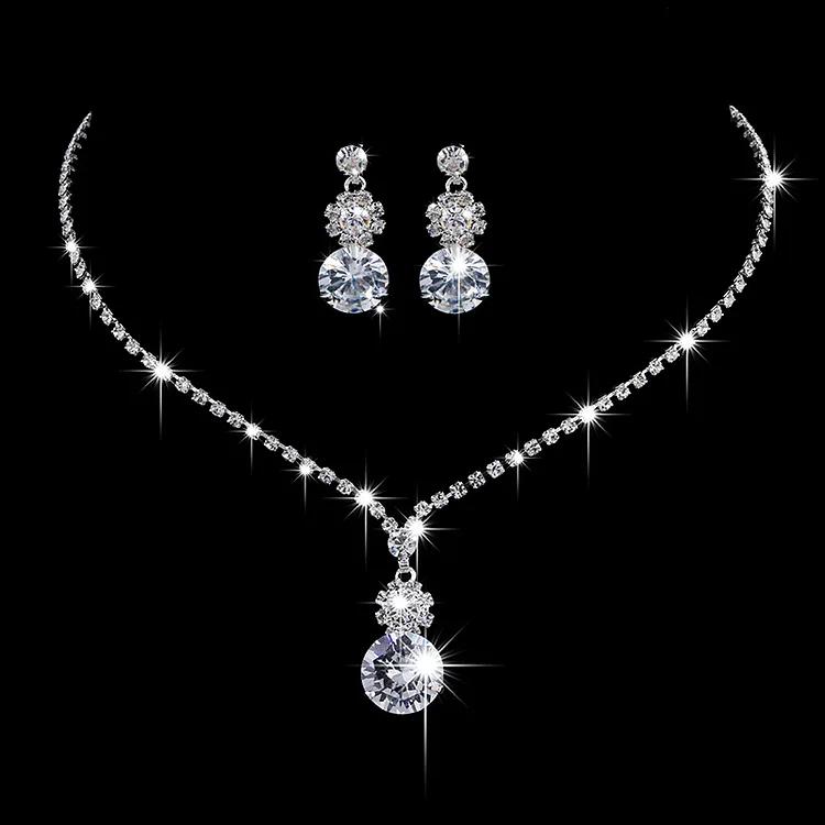 Full Diamond Sunflower Shiny Zircon Necklace and Earrings Set