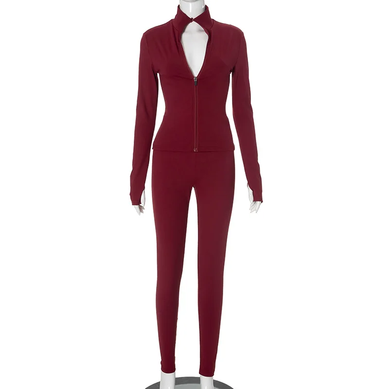 Uveng Uveng Has F24ST186 New Women's Fashion Casual Zipper Jacket High-Rise Trouser Set