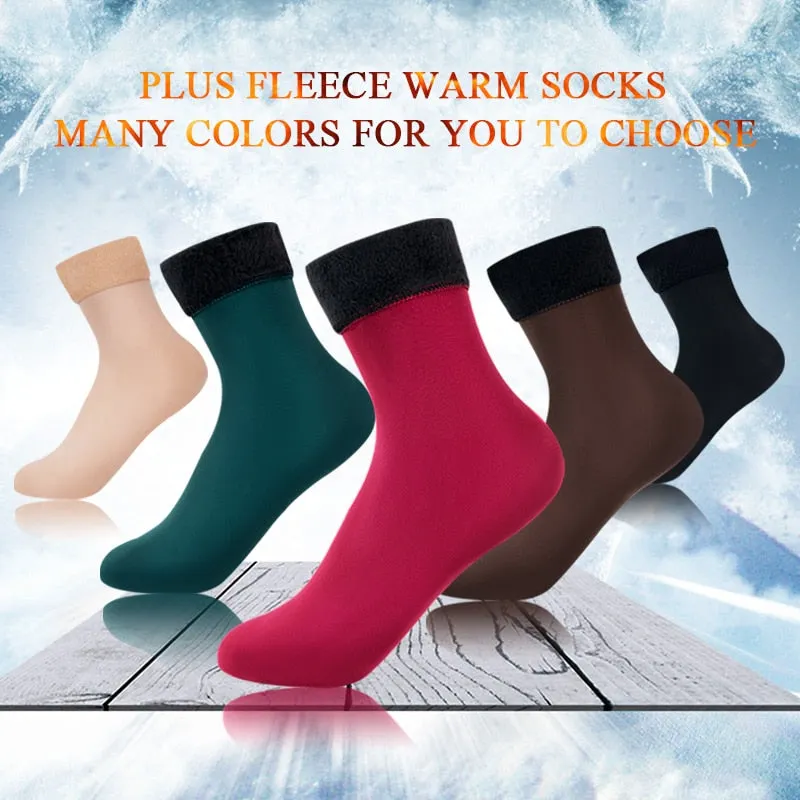 3 Pairs Women Winter Warm Thicken Casual Solid Color Socks Pack Home Snow Boots Velvet Home Floor Sock Set Lots Keep Warm
