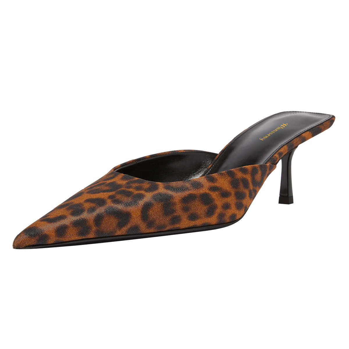 Leopard Printed Slip-On Pointed Toe Kitten Heel Mules Shoes Nicepairs