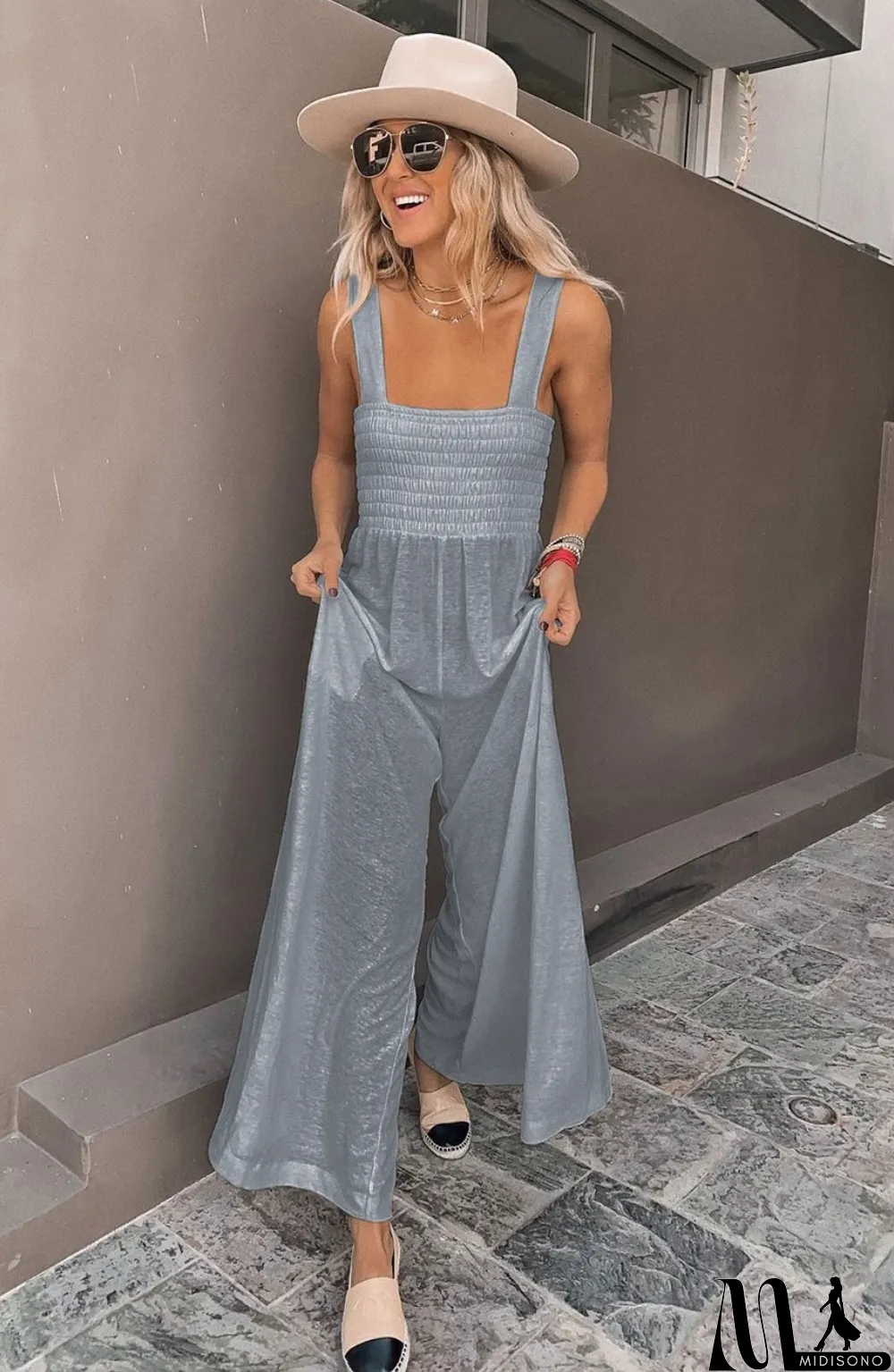 MidiSono - Summer Wide Straps Wide Legges Jumpsuit