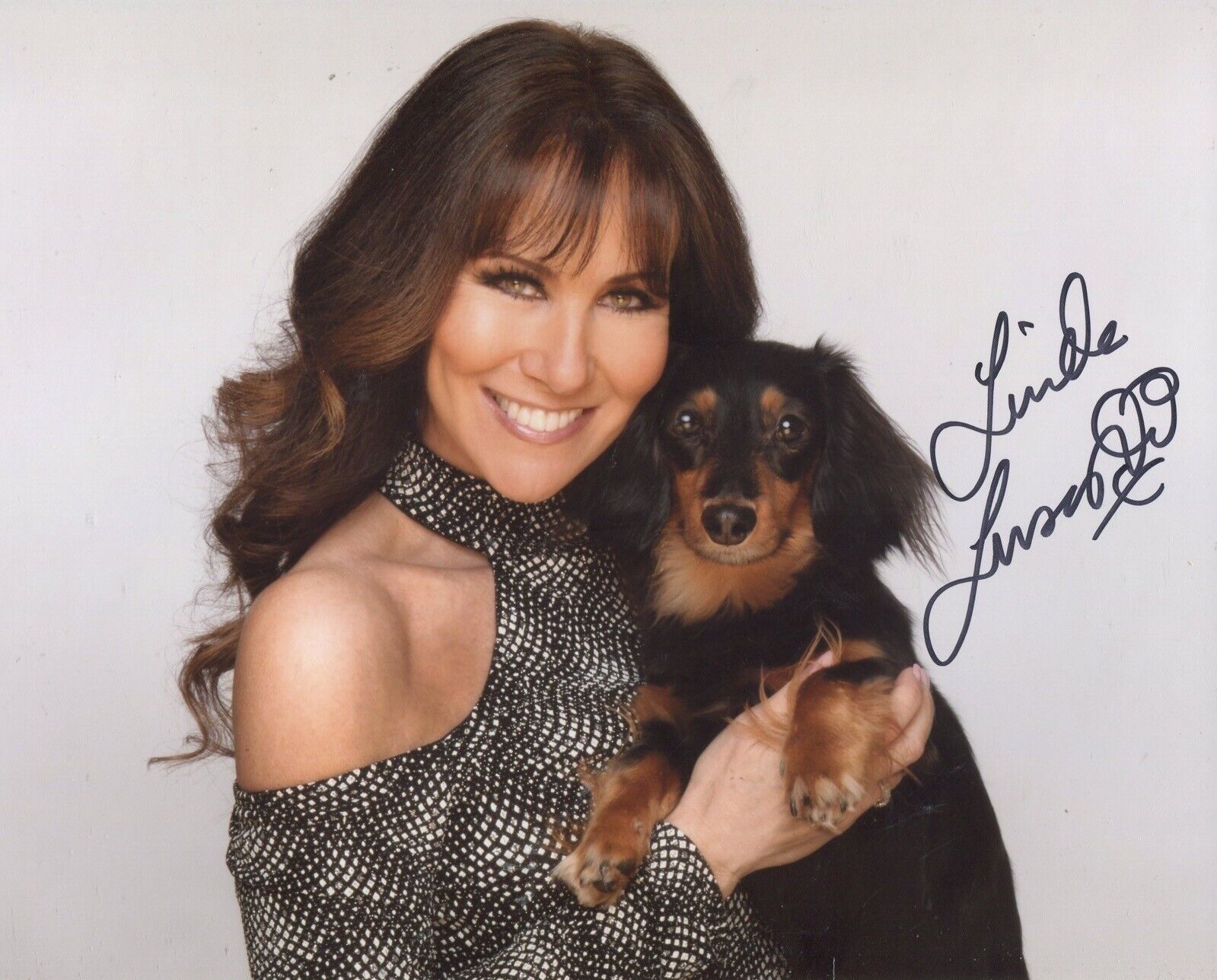 Model & Page 3 girl Linda Lusardi signed with pet Photo Poster painting - UACC DEALER