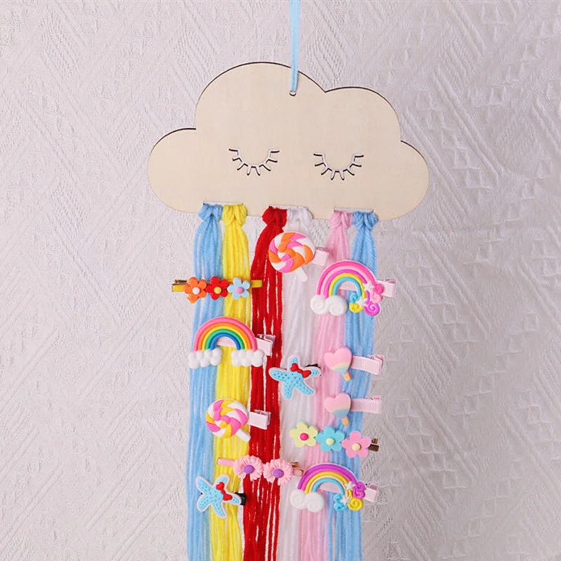INS Nordic Wooden Cloud Baby Hair Clips Holder Princess Girls Hairpin Hairband Storage Pendant Jewelry Organizer Wall Ornaments