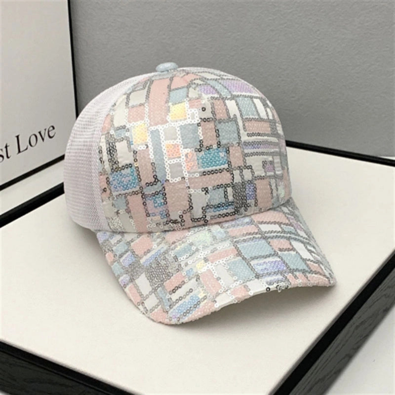 Women’s Streetwear Shiny Solid Color Sequins Curved Eaves Baseball Cap