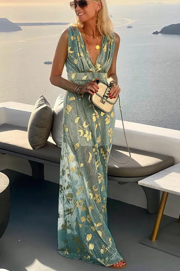 Golden Sunset Stories V-neck Maxi Dress