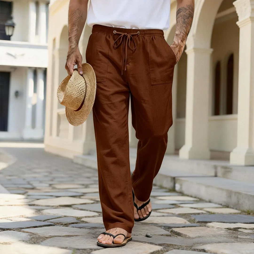 2026 Casual Fashion Loose Fit Men's Summer Breathable Long Pants Beach Straight Leg Pants Pure Long Pants-INSPIREUSE
