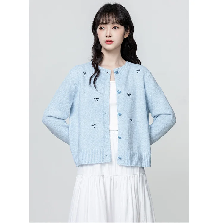 Athvotar Athvotar Round Collar Knitted Cardigan Women 2025 Spring And Autumn New Loose Design Thin Sweater Coat Short Top
