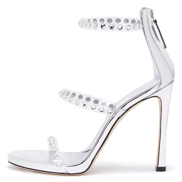 Elegant Rhinestone transparent Shoes Women's Open Toe Stiletto Sandals Wedding Zipper Heels |FSJ Shoes