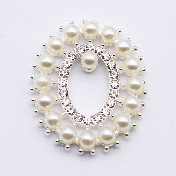 New 5Pcs/Lot 25*30mm Oval Alloy Pearl Hollow Rhinestone Buttons DIY  Decoration Accessories