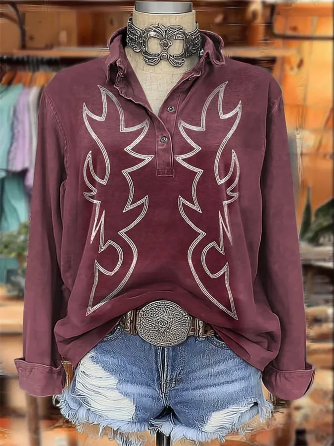 Women's Retro Western Print Top 