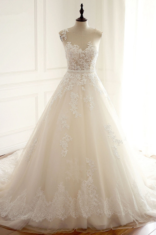 Amazing Jewel Long Wedding Dress With Lace Appliques Online - lulusllly