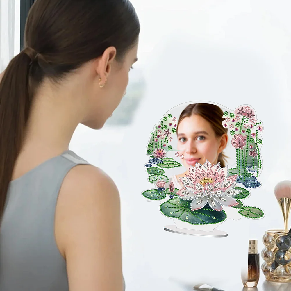 DIY Lotus Acrylic Diamond Art Mirror Home Decoration