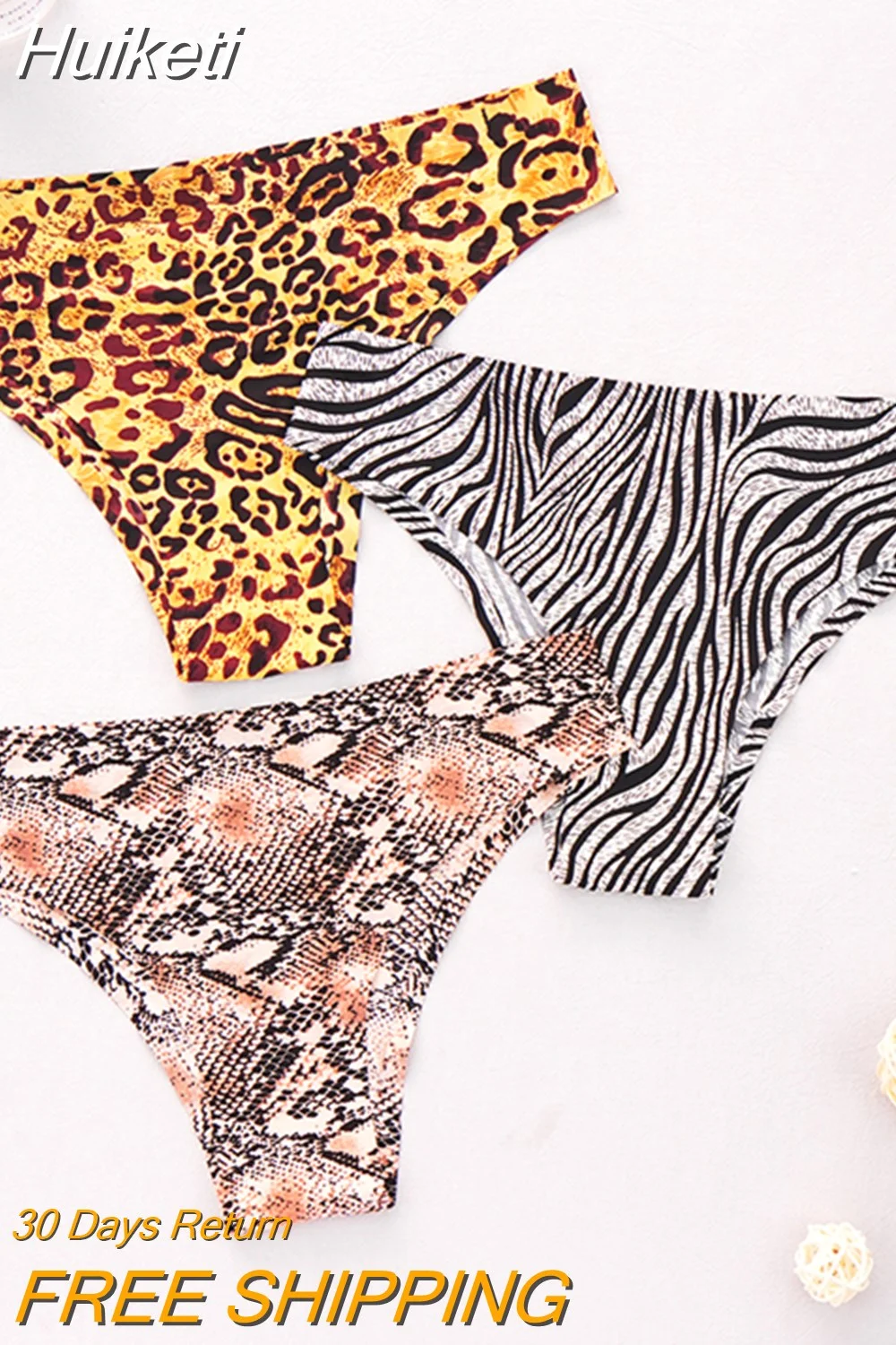 Huiketi Thongs Woman Panties Seamless Leopard Underwear Woman Sport Print Sexy Female Briefs Summer Ice Silk G-string Underpants