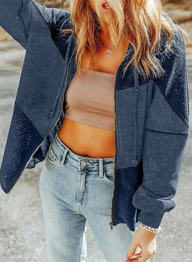 Nigikala Nigikala Color Hooded Jacket Woman Autumn New Retro Water Wash Long-Sleeved Topess Woman