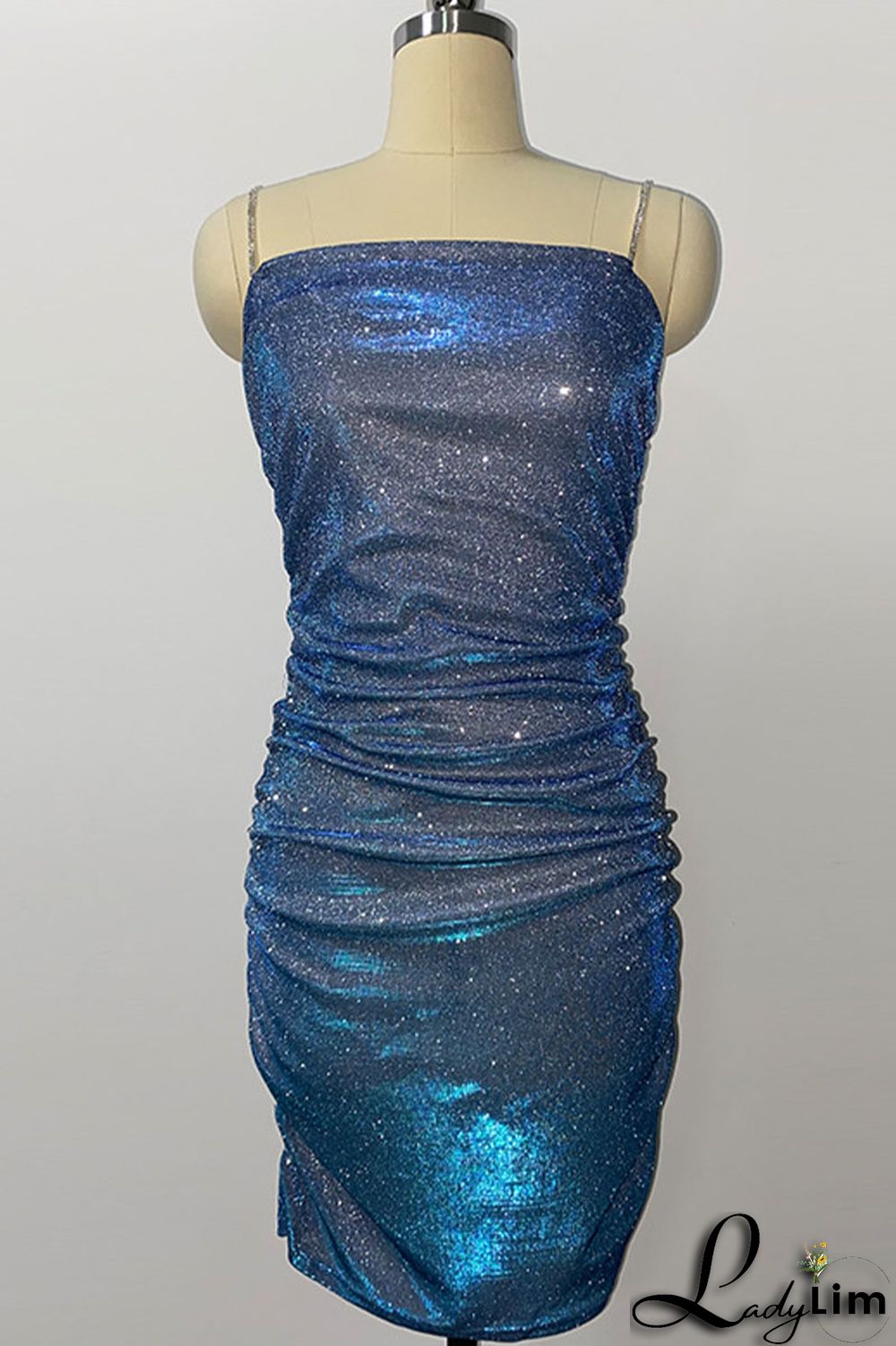 Silver Sexy Solid Fold Rhinestone Square Collar A Line Dresses