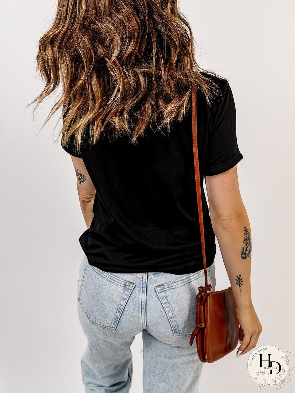 Chic Black Round Neck Short Sleeve Tee