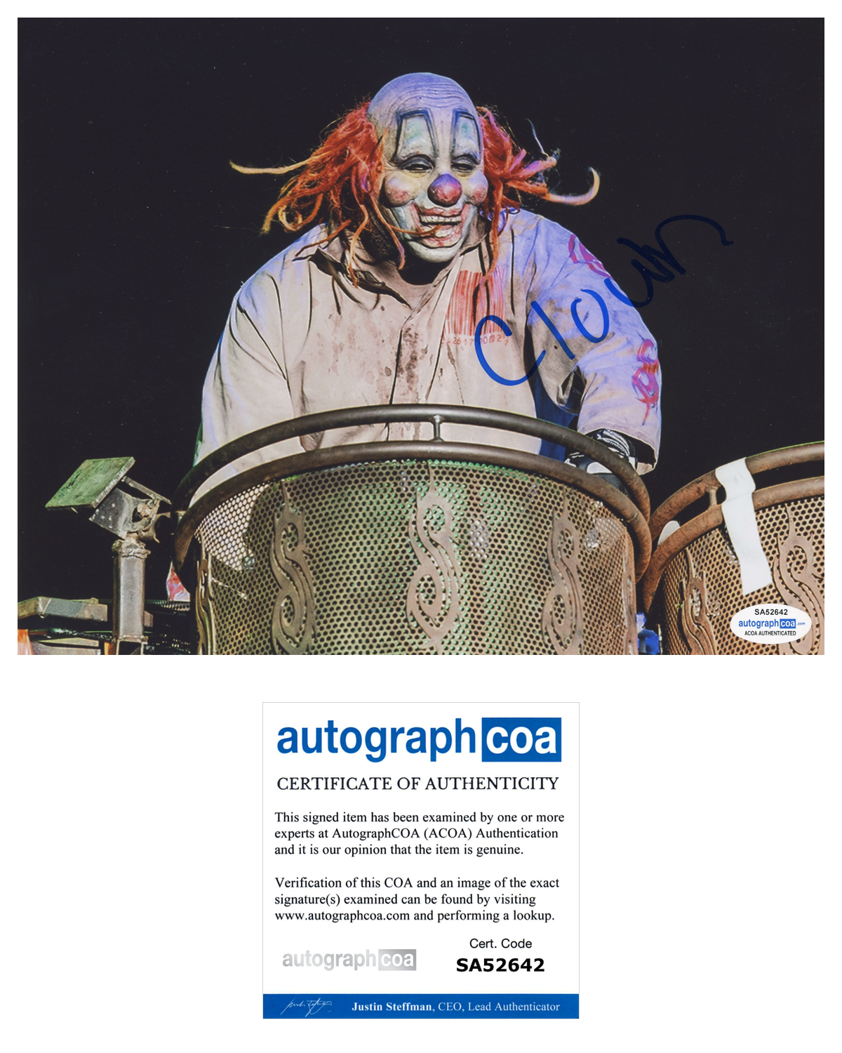 Clown Shawn Crahan Signed Autographed 8x10 Photo Poster painting Slipknot Drummer ACOA COA