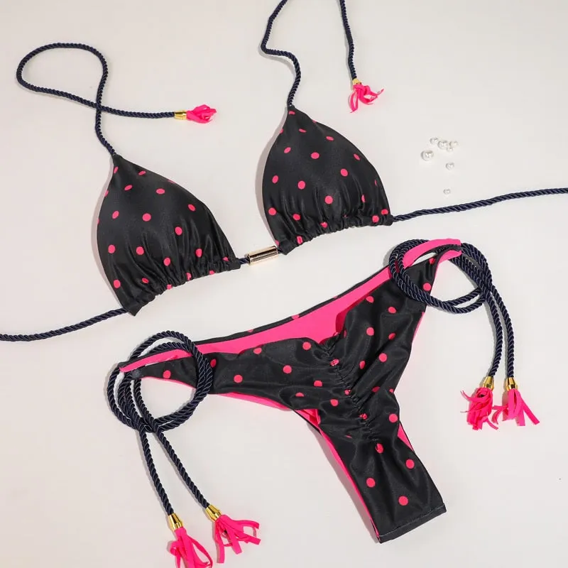 Triangle Bikini Set 2022 Swimwear Thong Swimsuit Woman Black Color Bathing Suits Two Piece Bikinis Sexy Bandage Female Beachwear