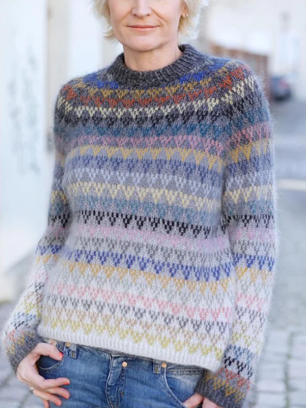 Color Block Cozy Mohair Women's Sweater