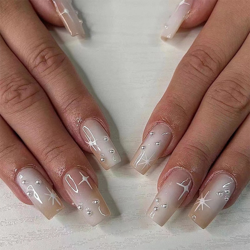 24Pcs Valentine's Day Detachable False Nails Wearable French Fake Nails Love Pattern Design Full Cover Nail Tips Press on Nails LANFUBEISI