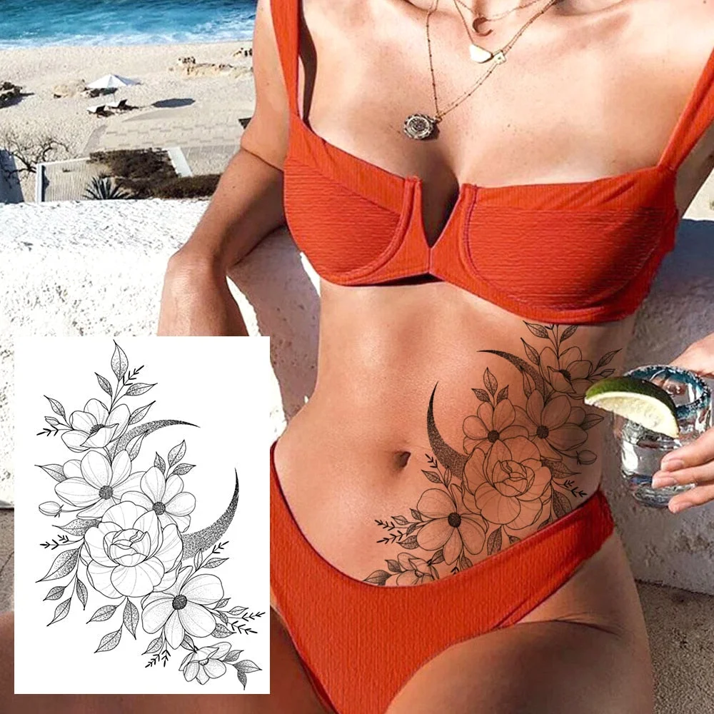 Realistic Sexy Peony Tattoos Temporary Women Adult Flower Arm Tattoos Sticker Waterproof Fake Floral Bloosom Body Leg Art Tatoos 530-1