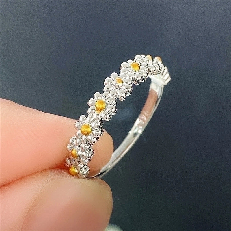 Korean Style Jewelry Sweet Daisy Flower Two-color Copper Ring