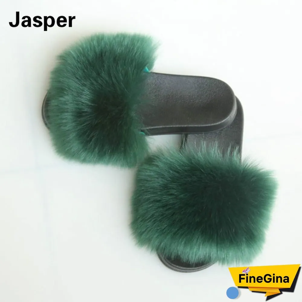 New Hot Fashion Ladies Girls Hairy Slippers Women Fox Fur Slippers Sandals Fluffy Fur Slides Beach Shoes Plus Size