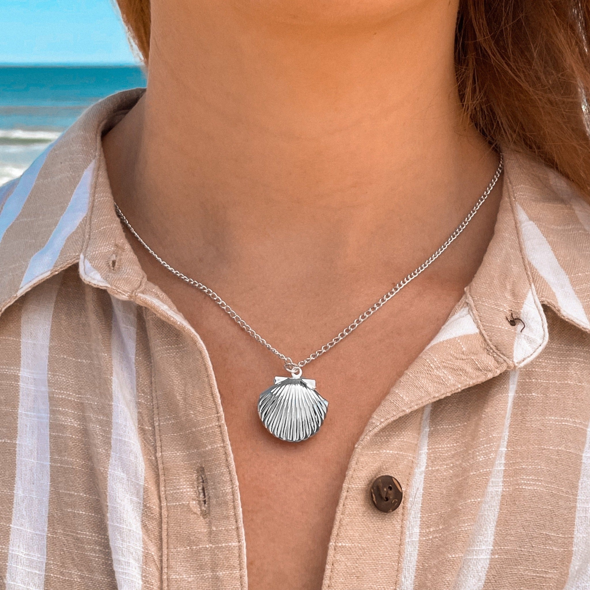 Fan Shell Locket Necklace