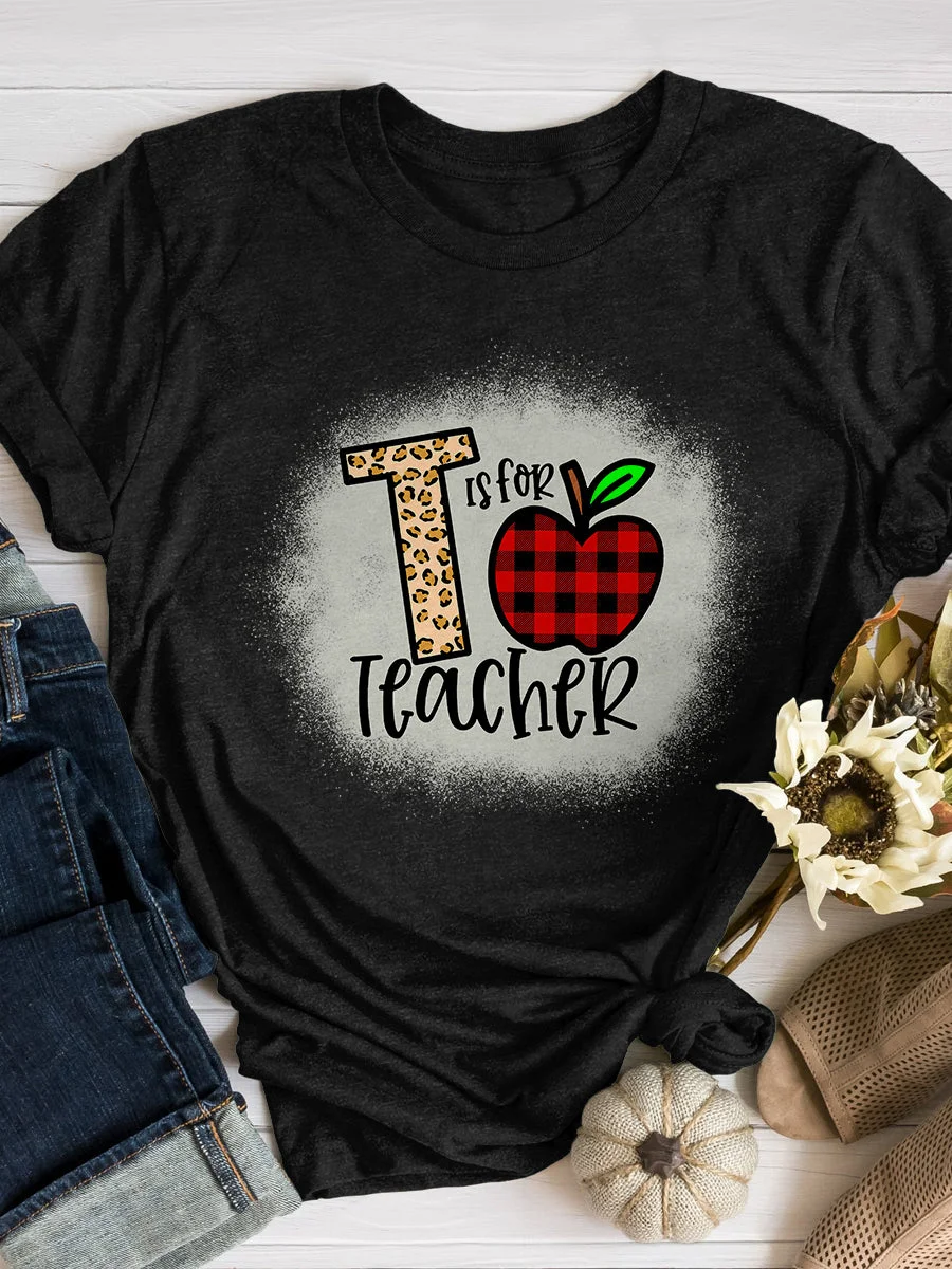 T Is For Teacher Print Short Sleeve T-shirt