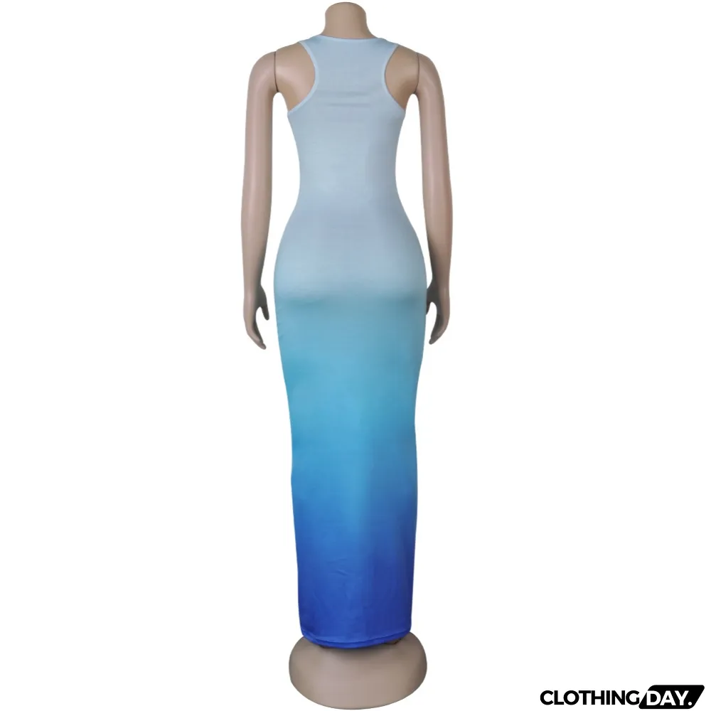 Sexy Gradient Sleeveless Fit Long Tank Dress