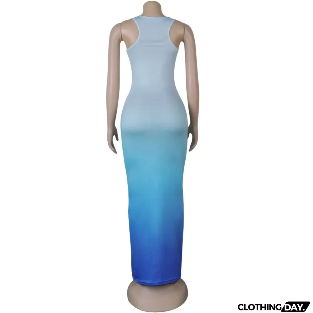 Sexy Gradient Sleeveless Fit Long Tank Dress