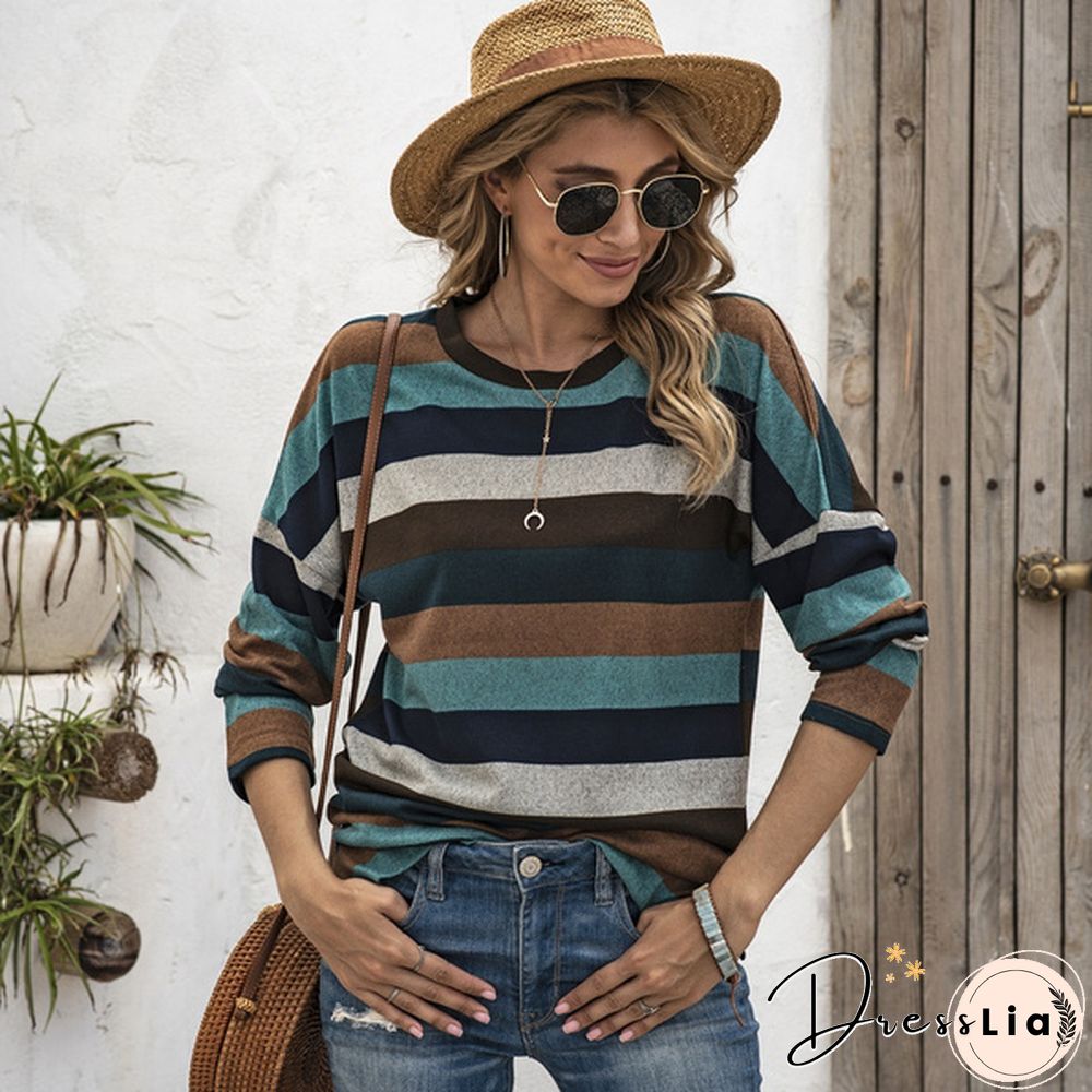 Basic Striped T-shirt Women Plus Size S-5XL Multi Colors Casual Cotton Stretchy Long Sleeve Tops Tee Spring Autumn