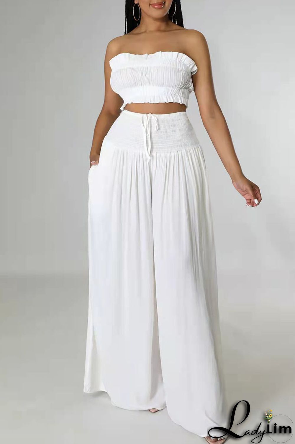 Red Sexy Solid Split Joint Stringy Selvedge Strapless Sleeveless Two Pieces