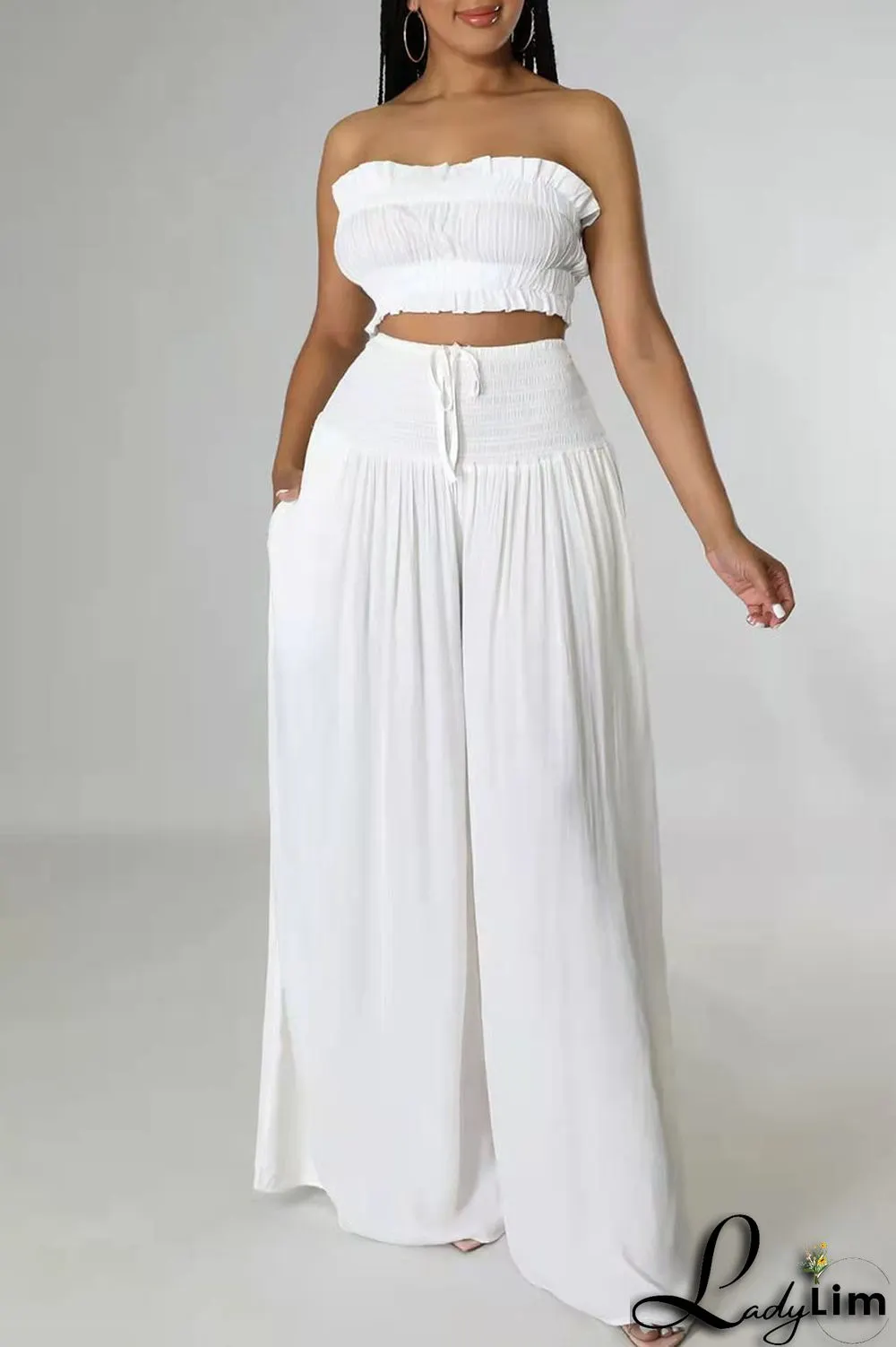 Red Sexy Solid Split Joint Stringy Selvedge Strapless Sleeveless Two Pieces