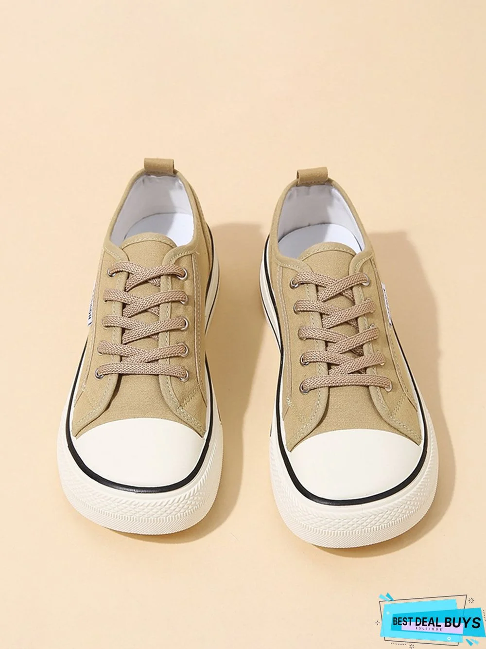 Casual Plain Color Split Joint Comfy Square Toe Lace-Up Canvas Shoes