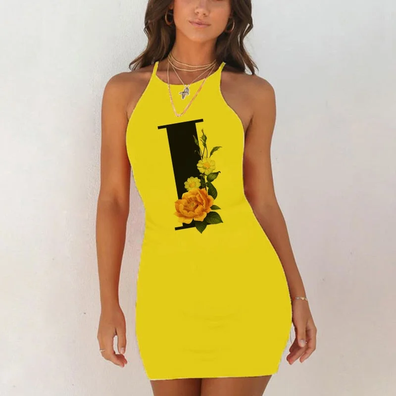Spaghetti Camisole Mini Short Dress Women Plus Size Bodycon Dress Summer Sexy Sleeveless 26 Letter Print Party Club Dresses 2021