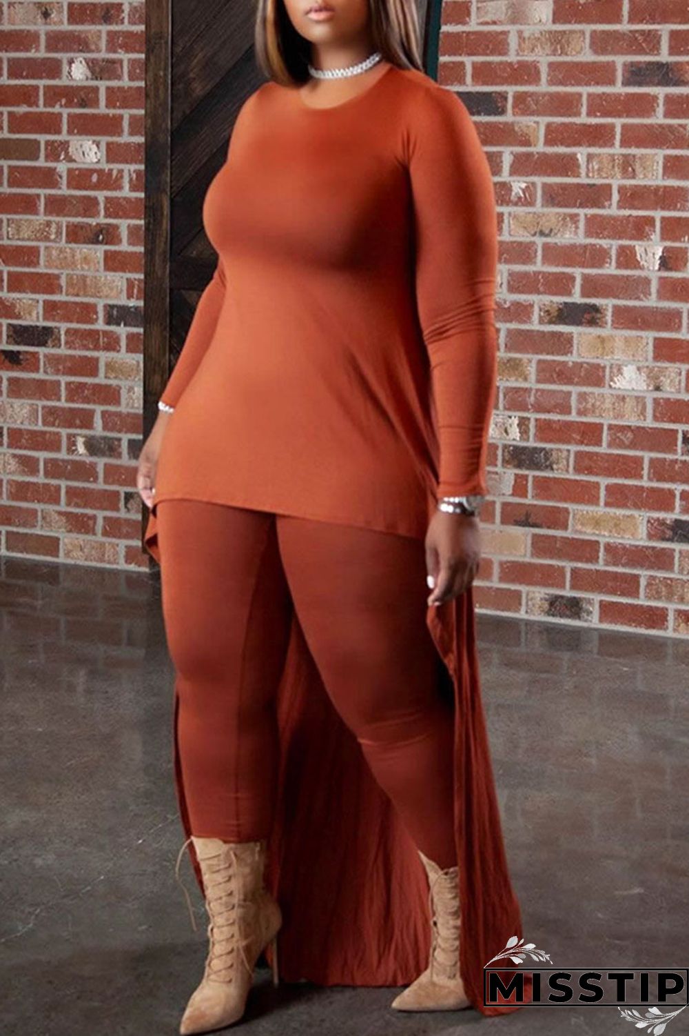 Black Casual Solid Patchwork Asymmetrical O Neck Plus Size Two Pieces