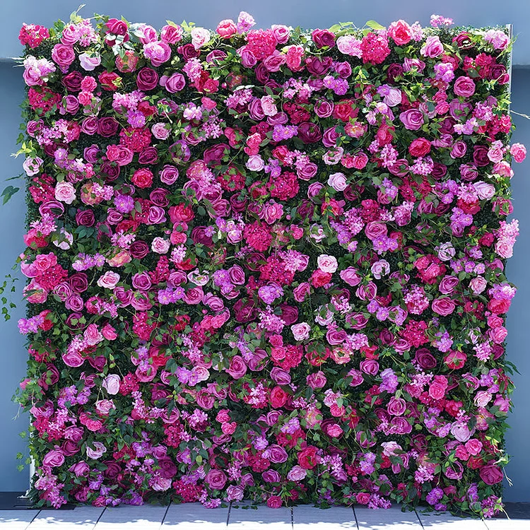 A7808 Red Purple Rose Peony Hydrangea Roll Up Cloth 5D Flower Wall Arrangement Wedding Backdrop Decor