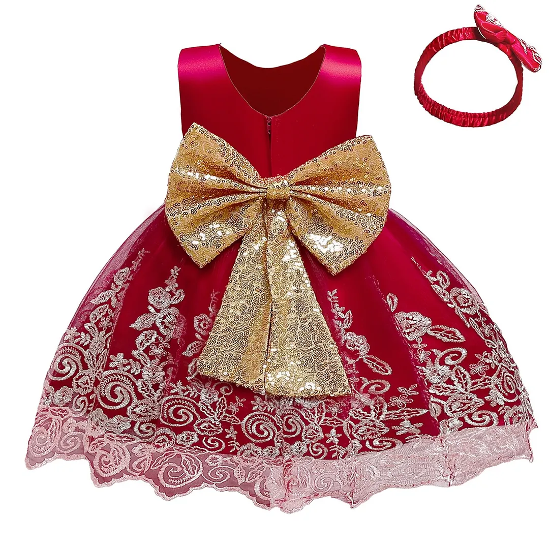 Vintage Baby Girl Birthday Red Tutu Princess Dress Kid Autumn Long Sleeve Christmas Prom Cloth Flower Girl New Year Lace Vestido