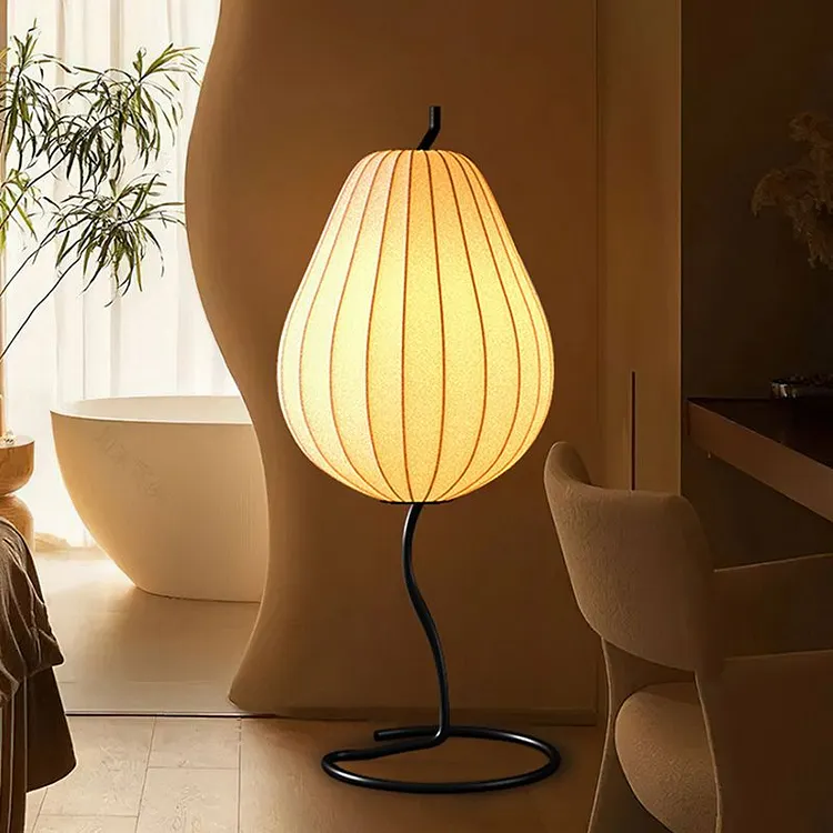 Ren&eacute;e Pear Shaped Floor Lamp, Artificial Fabric & Metal, 90CM Long