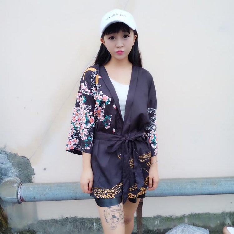 Loose Satin Traditional KimonoThin Cardigan Top