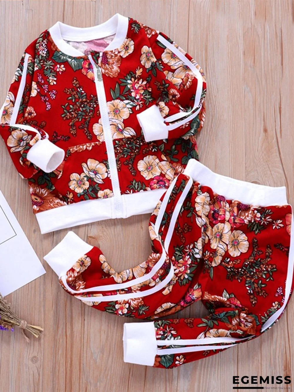 Red Fashion Casual Print Patchwork Red Girl Two-piece Pants Set | EGEMISS